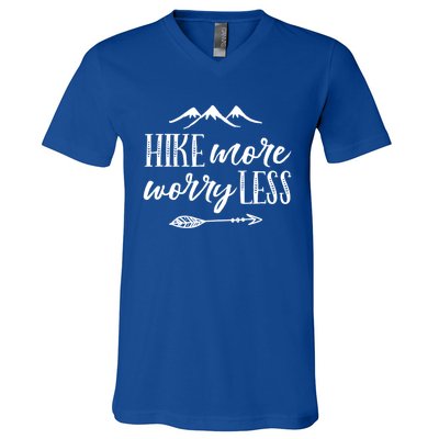 Hike More Worry Less Hiking Camping Gift V-Neck T-Shirt