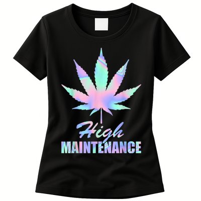 High Maintenance Weed Cannabis Pocket 420 THC Stoner Gift Womens T-Shirt