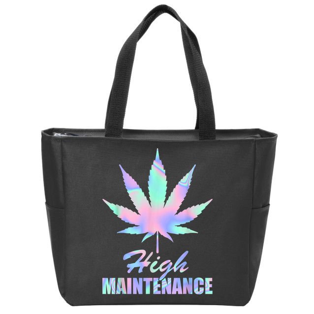 High Maintenance Weed Cannabis Pocket 420 THC Stoner Gift Zip Tote Bag