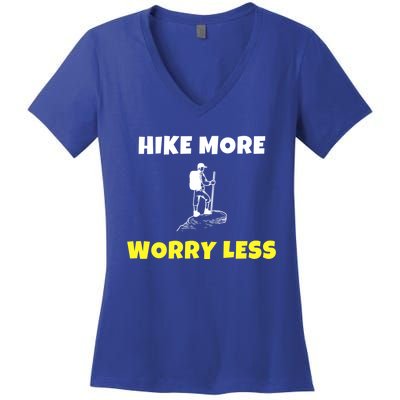 Hike More Worry Less Hiking Camping Hiker Gift Women's V-Neck T-Shirt