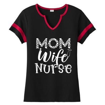 Heart Mom Wife Nurse Great Gift Stethoscope Wife Nurse Mom Gift Ladies Halftime Notch Neck Tee