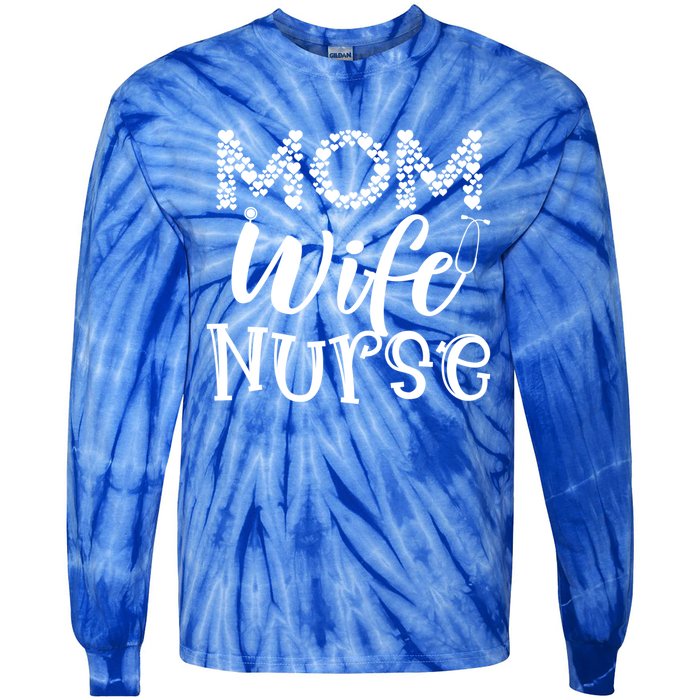 Heart Mom Wife Nurse Great Gift Stethoscope Wife Nurse Mom Gift Tie-Dye Long Sleeve Shirt