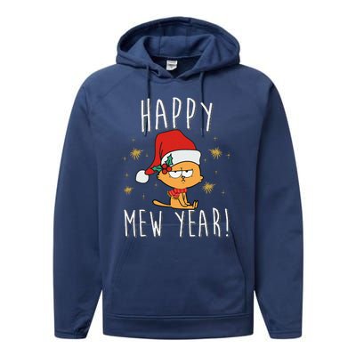 Happy Mew Year 2025 Funny Cat New Years Eve Party Supplies Performance Fleece Hoodie