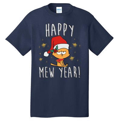 Happy Mew Year 2025 Funny Cat New Years Eve Party Supplies Tall T-Shirt