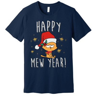 Happy Mew Year 2025 Funny Cat New Years Eve Party Supplies Premium T-Shirt