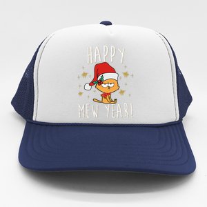 Happy Mew Year 2025 Funny Cat New Years Eve Party Supplies Trucker Hat