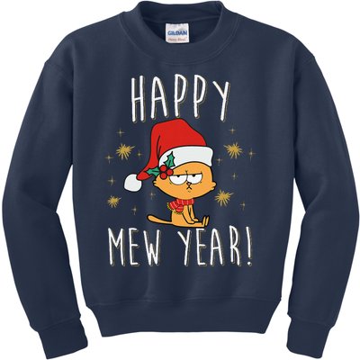 Happy Mew Year 2025 Funny Cat New Years Eve Party Supplies Kids Sweatshirt