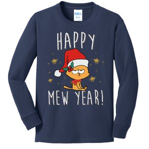 Happy Mew Year 2025 Funny Cat New Years Eve Party Supplies Kids Long Sleeve Shirt