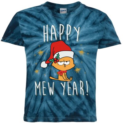 Happy Mew Year 2025 Funny Cat New Years Eve Party Supplies Kids Tie-Dye T-Shirt