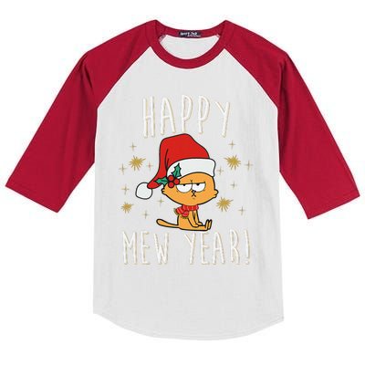 Happy Mew Year 2025 Funny Cat New Years Eve Party Supplies Kids Colorblock Raglan Jersey