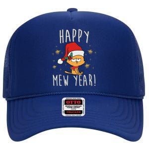 Happy Mew Year 2025 Funny Cat New Years Eve Party Supplies High Crown Mesh Back Trucker Hat