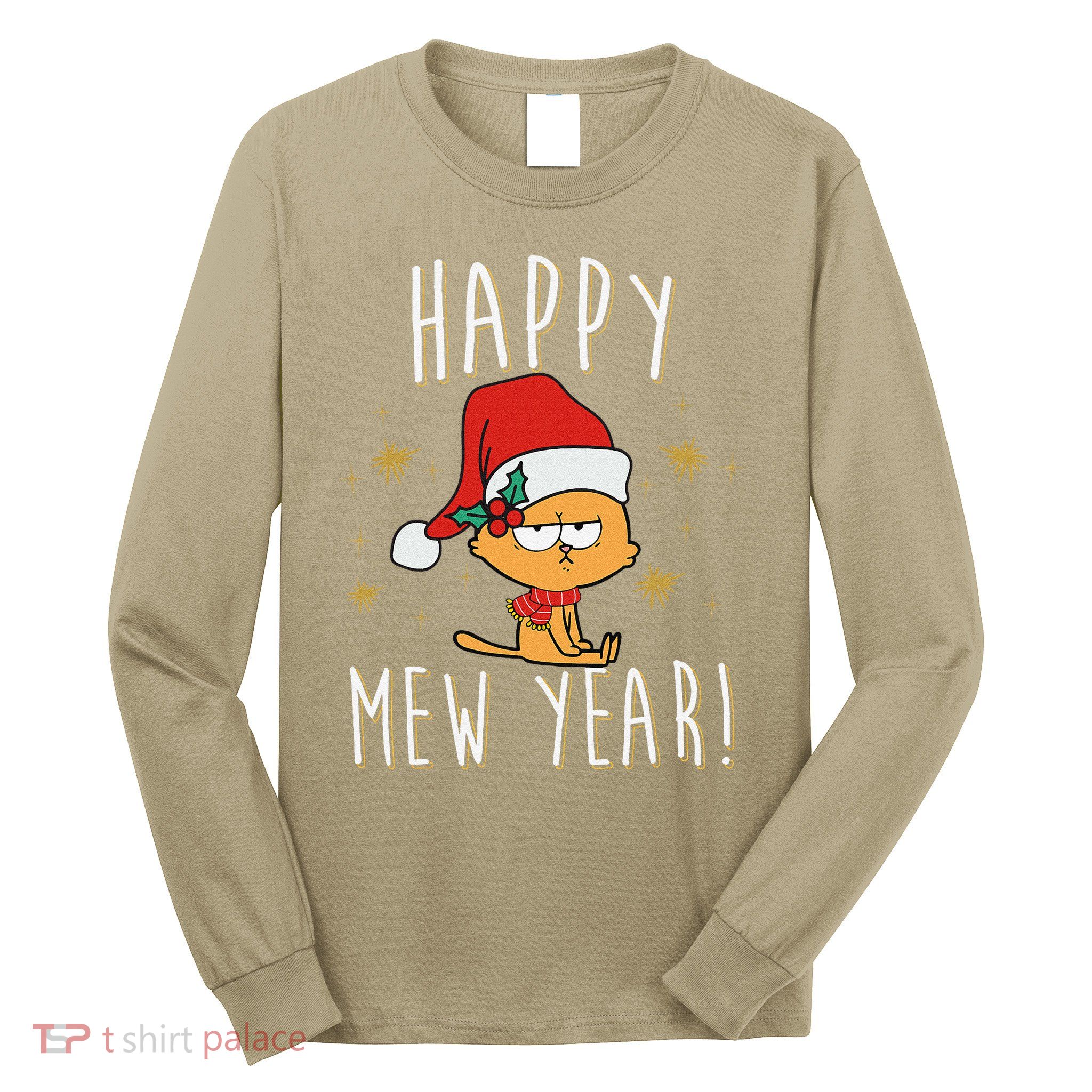 Happy Mew Year 2025 Funny Cat New Years Eve Party Supplies Long Sleeve Shirt