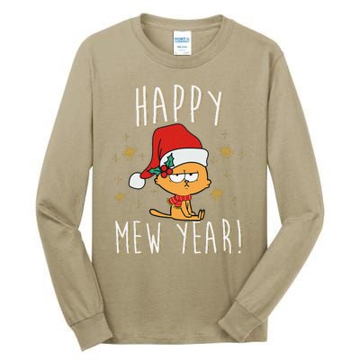 Happy Mew Year 2025 Funny Cat New Years Eve Party Supplies Tall Long Sleeve T-Shirt