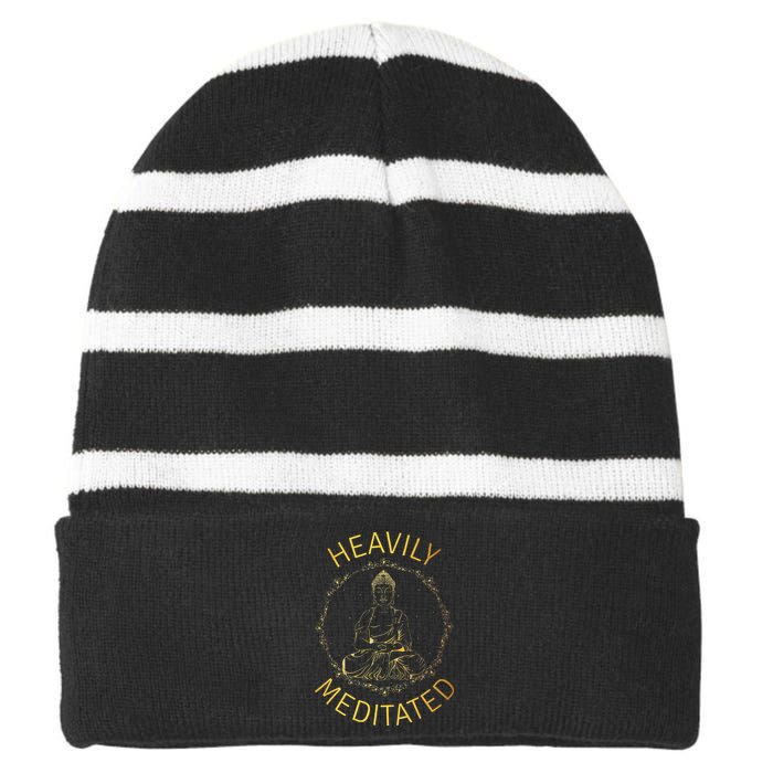 Heavily Meditated Yoga Meditation Spiritual Warrior Buddhist Striped Beanie with Solid Band