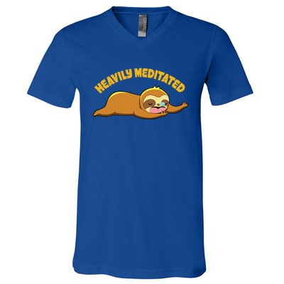 Heavily Meditated Yoga Meditation Sloth Sleeping Gift V-Neck T-Shirt