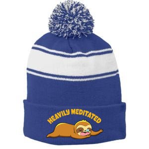 Heavily Meditated Yoga Meditation Sloth Sleeping Gift Stripe Pom Pom Beanie