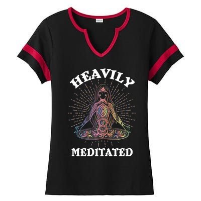 Heavily Meditated Yoga Meditation Spiritual Warrior Gift Ladies Halftime Notch Neck Tee