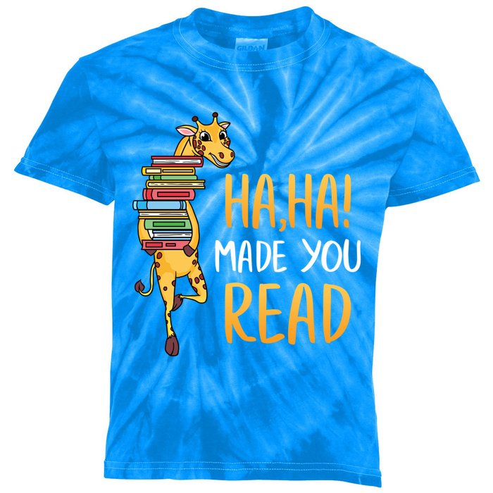 Haha Made You Read Giraffe Funny English Teacher Reading Gift Kids Tie-Dye T-Shirt