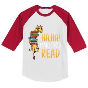 Haha Made You Read Giraffe Funny English Teacher Reading Gift Kids Colorblock Raglan Jersey