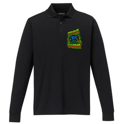 Halloween Monster Zombie Gaming Video Gamer Addict Performance Long Sleeve Polo