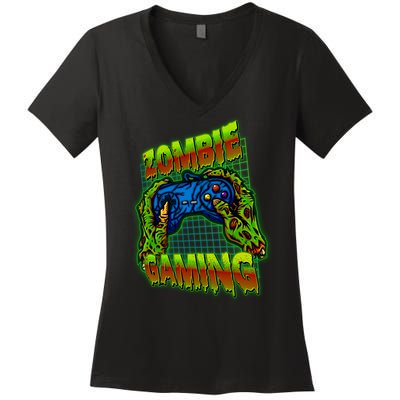 Halloween Monster Zombie Gaming Video Gamer Addict Women's V-Neck T-Shirt