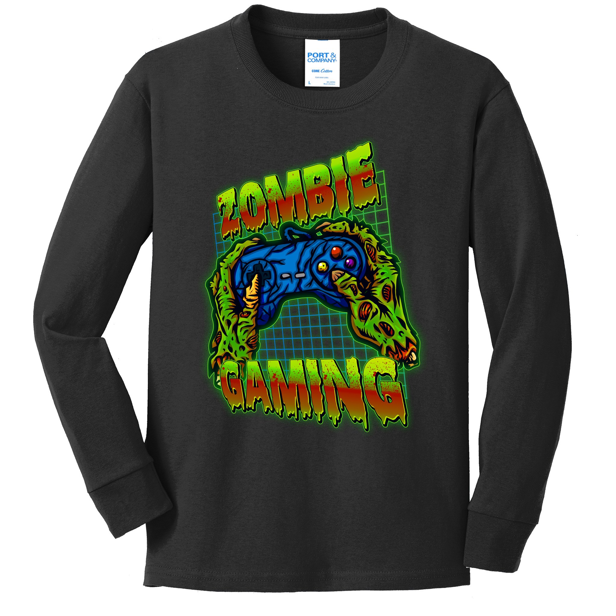 Halloween Monster Zombie Gaming Video Gamer Addict Kids Long Sleeve Shirt