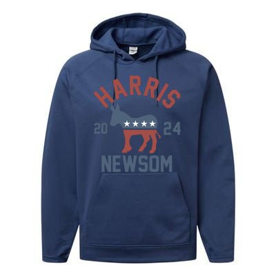 Harris Newsom 2024 For President Kamala Harris Gavin Newsom Performance Fleece Hoodie