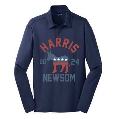 Harris Newsom 2024 For President Kamala Harris Gavin Newsom Silk Touch Performance Long Sleeve Polo