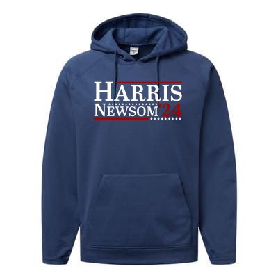 Harris Newsom 2024 For President Kamala Harris Gavin Newsom Performance Fleece Hoodie