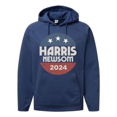 Harris Newsom 2024 For President Kamala Harris Gavin Newsom Performance Fleece Hoodie