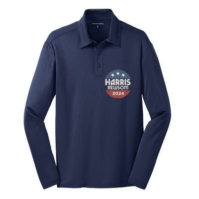 Harris Newsom 2024 For President Kamala Harris Gavin Newsom Silk Touch Performance Long Sleeve Polo