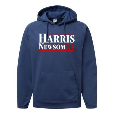 Harris Newsom 2024 For President Kamala Harris Gavin Newsom Performance Fleece Hoodie