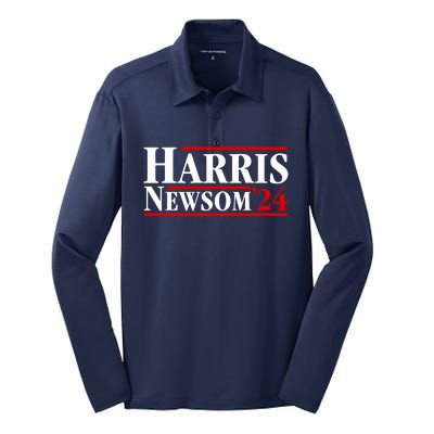 Harris Newsom 2024 For President Kamala Harris Gavin Newsom Silk Touch Performance Long Sleeve Polo