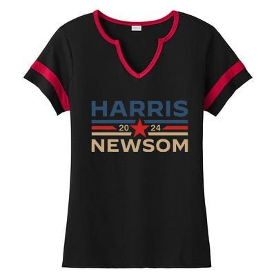 Harris Newsom 2024 Retro Vintage Vote President Vp Democrats Ladies Halftime Notch Neck Tee