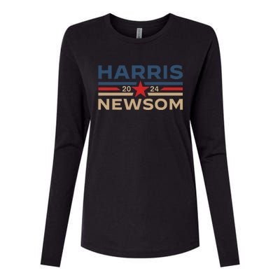 Harris Newsom 2024 Retro Vintage Vote President Vp Democrats Womens Cotton Relaxed Long Sleeve T-Shirt