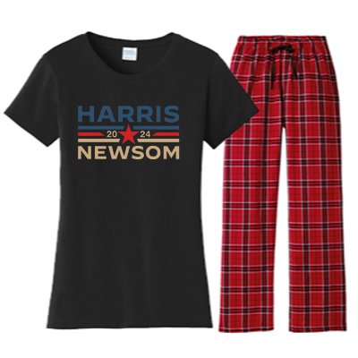 Harris Newsom 2024 Retro Vintage Vote President Vp Democrats Women's Flannel Pajama Set