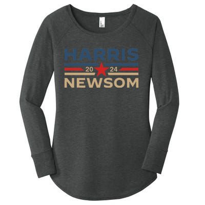 Harris Newsom 2024 Retro Vintage Vote President Vp Democrats Women's Perfect Tri Tunic Long Sleeve Shirt