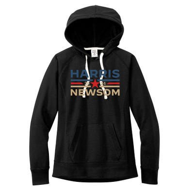 Harris Newsom 2024 Retro Vintage Vote President Vp Democrats Women's Fleece Hoodie