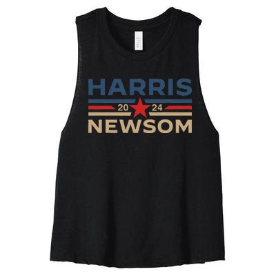 Harris Newsom 2024 Retro Vintage Vote President Vp Democrats Women's Racerback Cropped Tank