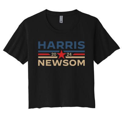 Harris Newsom 2024 Retro Vintage Vote President Vp Democrats Women's Crop Top Tee