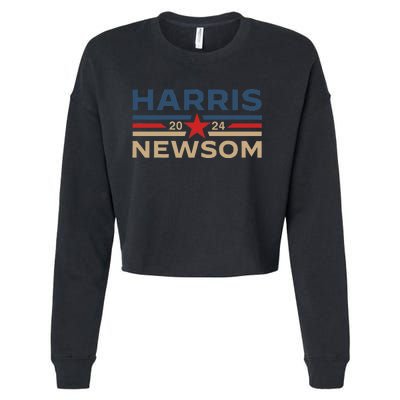 Harris Newsom 2024 Retro Vintage Vote President Vp Democrats Cropped Pullover Crew