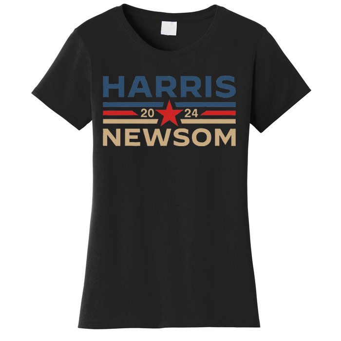 Harris Newsom 2024 Retro Vintage Vote President Vp Democrats Women's T-Shirt