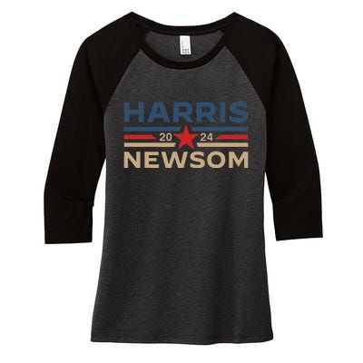 Harris Newsom 2024 Retro Vintage Vote President Vp Democrats Women's Tri-Blend 3/4-Sleeve Raglan Shirt