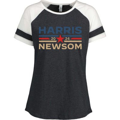 Harris Newsom 2024 Retro Vintage Vote President Vp Democrats Enza Ladies Jersey Colorblock Tee