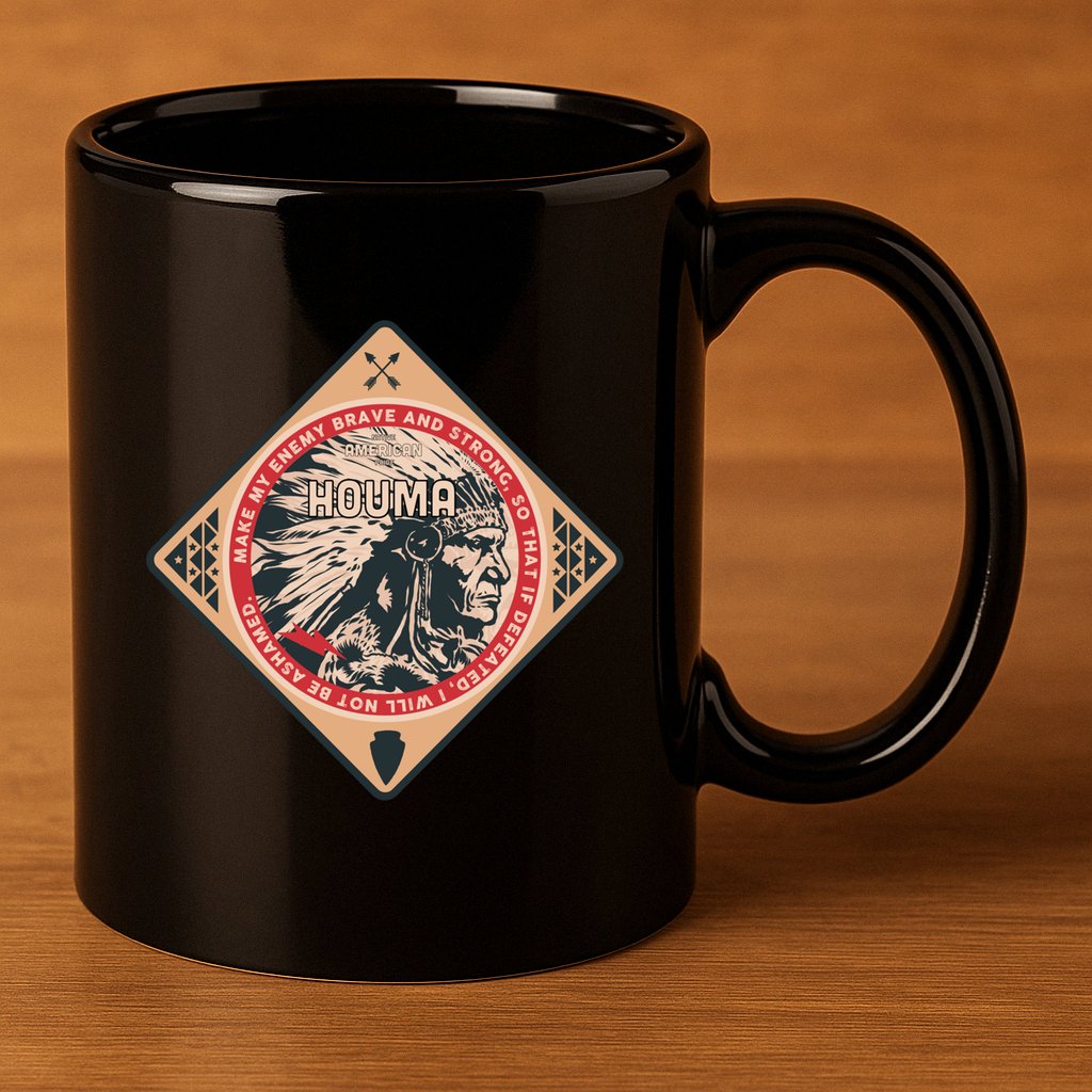 Houma Native American Indian Brave Strong Enemy Gift 11oz C Handle Ceramic Mug