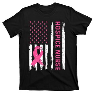 Hospice Nurse American Flag Nurse Breast Cancer Awareness T-Shirt