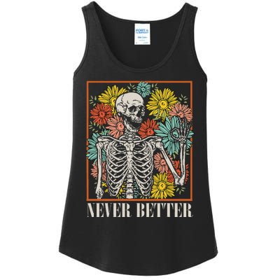 Halloween Never Better Skeleton Floral Skull Funny Ladies Essential Tank