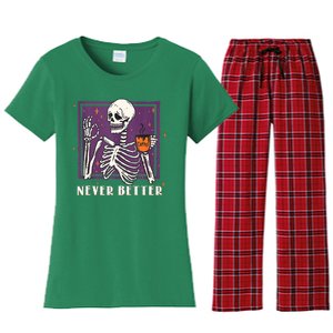 Halloween Never Better Skeleton Coffee Women's Flannel Pajama Set