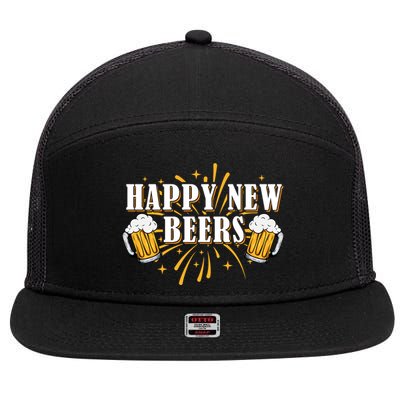 Happy New Beers Gift Holiday Season Beer Ing New Years Eve Gift 7 Panel Mesh Trucker Snapback Hat