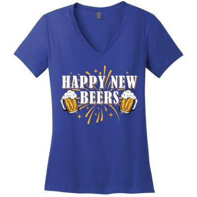 Happy New Beers Gift Holiday Season Beer Ing New Years Eve Gift Women's V-Neck T-Shirt
